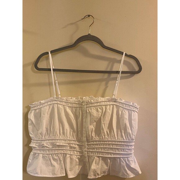 Madewell Women's Size L White Smocked Button-Front Top in Poplin NEW - Picture 2 of 8